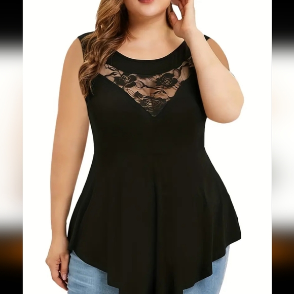 Tops - NWOT Lace Irregular Hem Tank Top, Women's Plus Elegant Strech Blouse